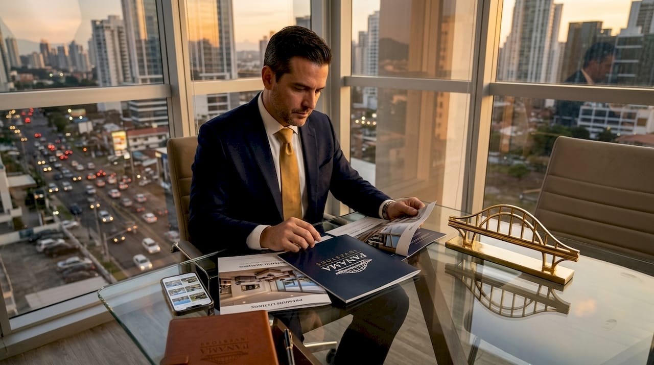 Broker reviewing exclusive Panama property listings