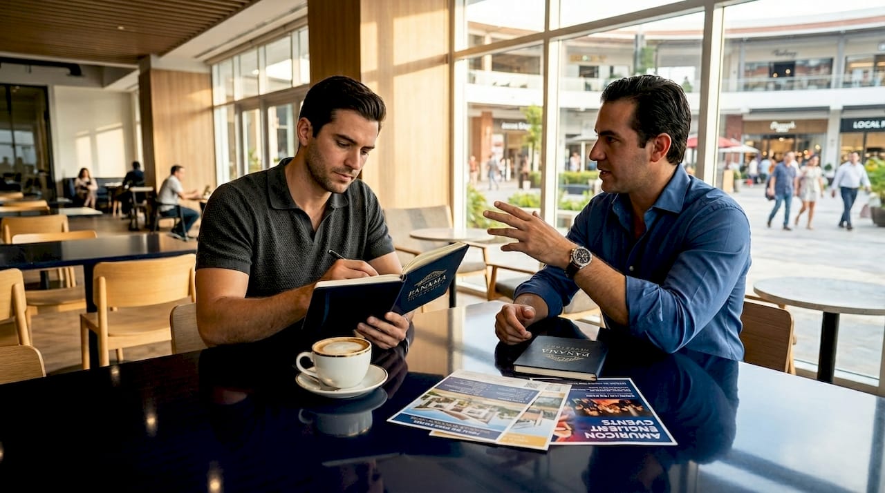 Homebuyer getting community advice in café
