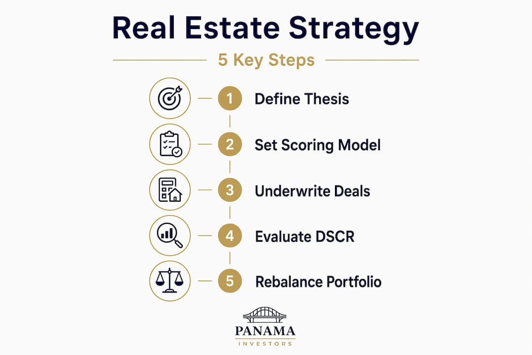 Infographic showing five steps in real estate strategy