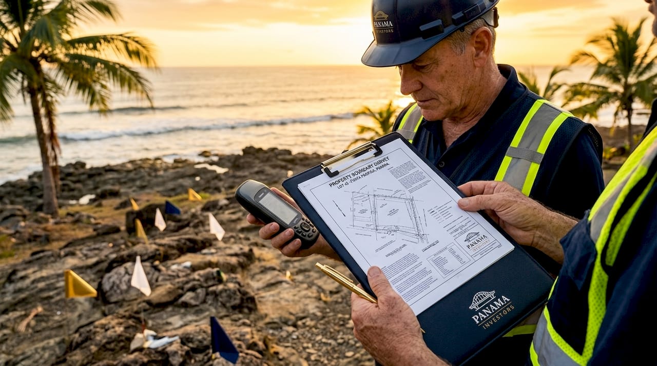 Surveyor inspecting coastal property boundaries