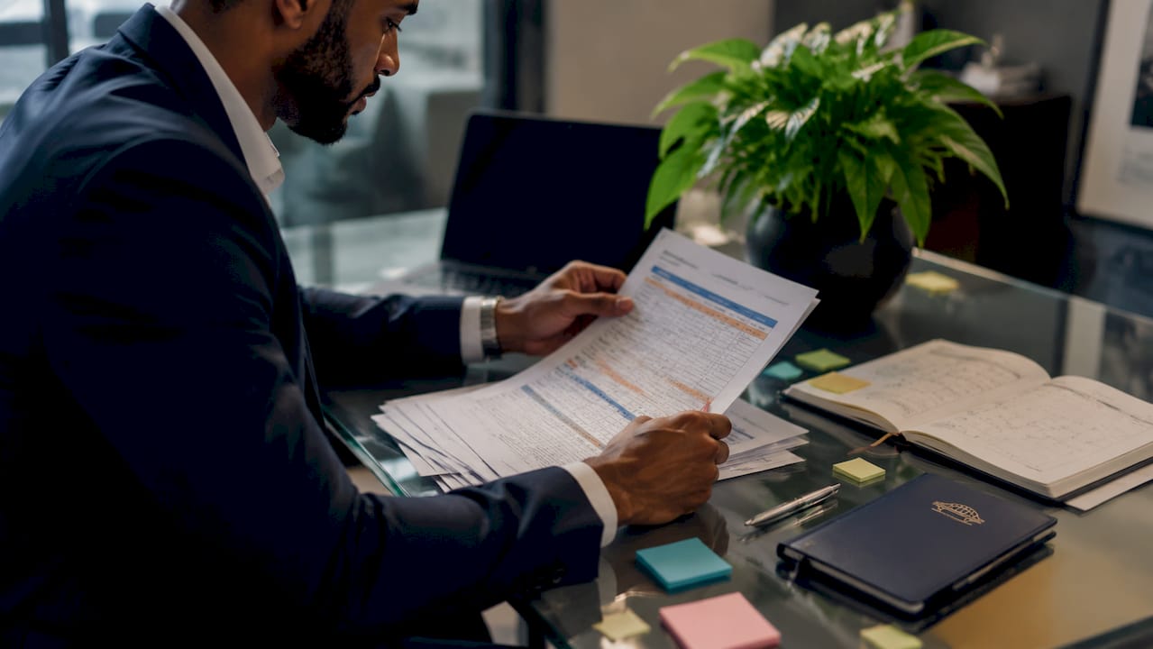 Hands reviewing property purchase checklist and documents