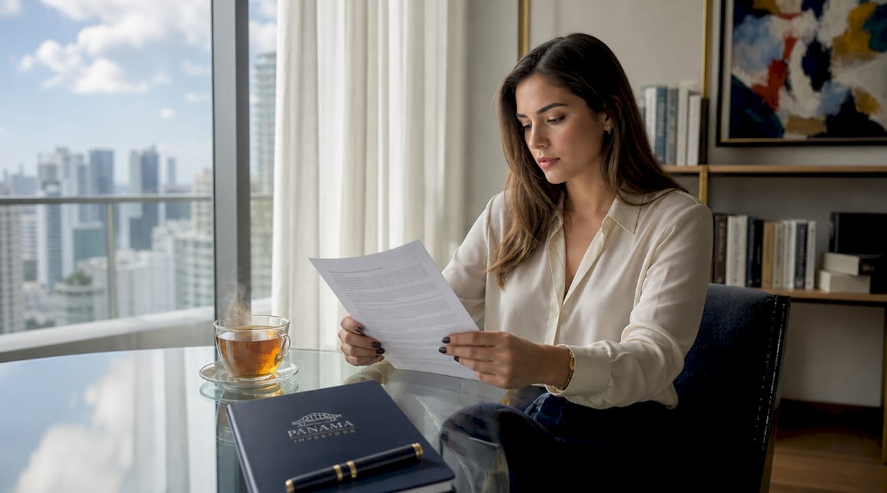 Expat reviewing lease agreement at home table