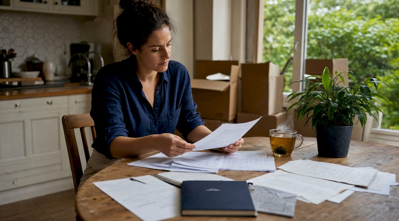 Expat woman reviewing furnished rental documents