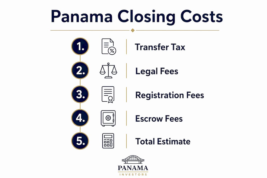 Infographic outlining Panama closing cost categories in sequence
