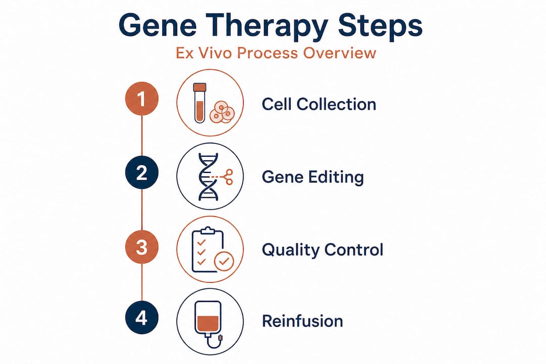 Infographic detailing ex vivo gene therapy process stages