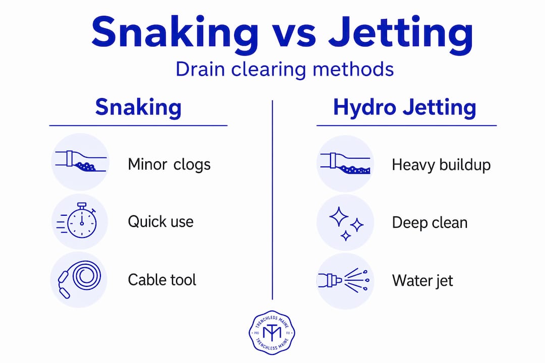 Infographic comparing snaking and hydro jetting