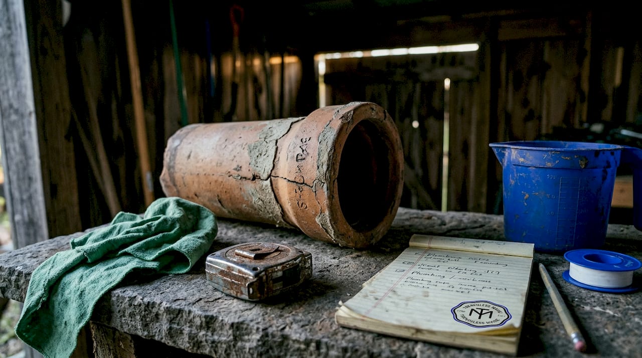 Closeup detail of vintage clay sewer pipe