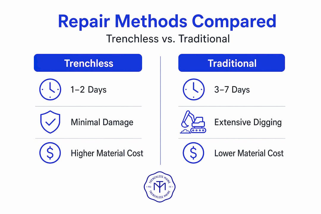 Infographic comparing trenchless and traditional sewer repair