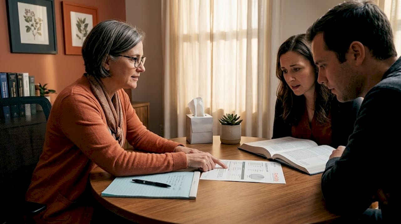 Genetic counselor discussing results with couple