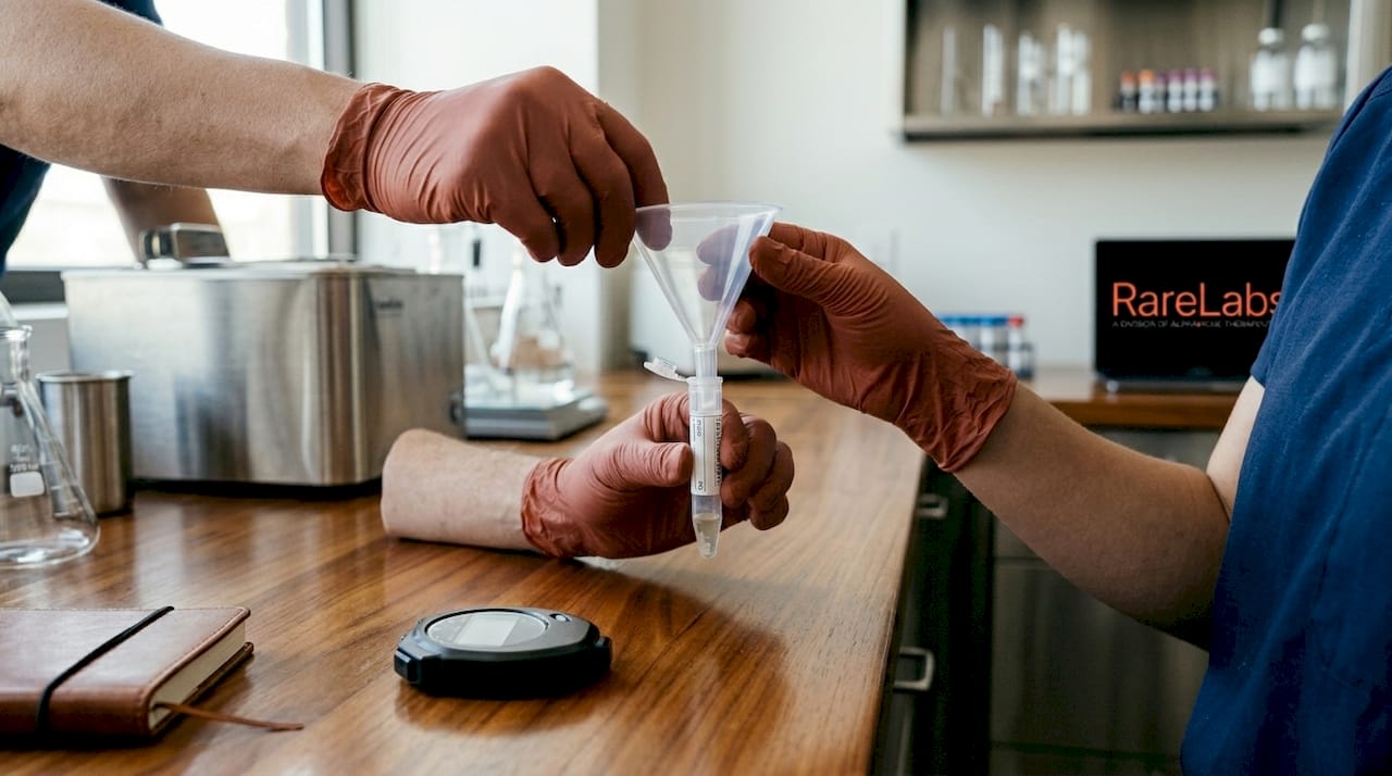 Lab technician collecting saliva sample