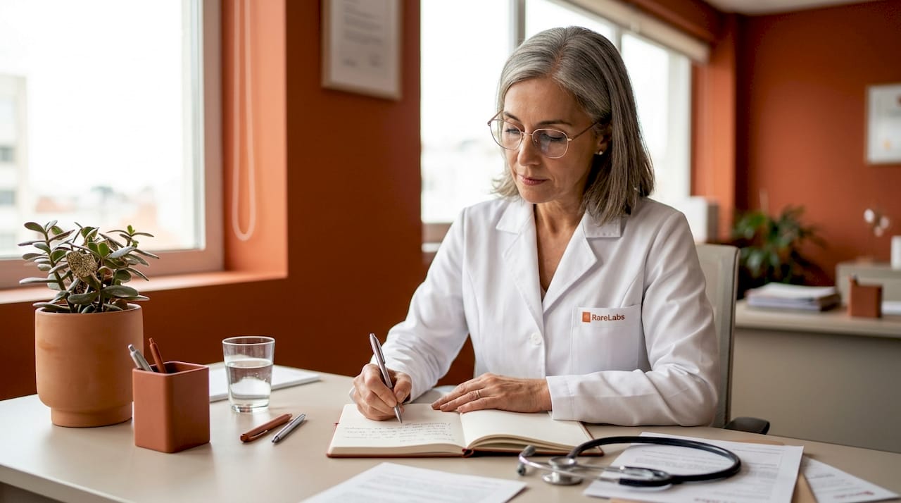 Médico especialista a registar informações durante a consulta