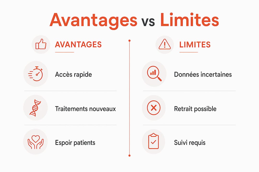 Infographie : atouts et limites de l'autorisation de mise sur le marché accélérée