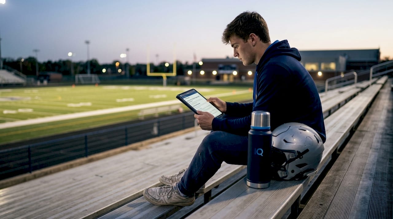College athlete reviewing athletic scholarship info
