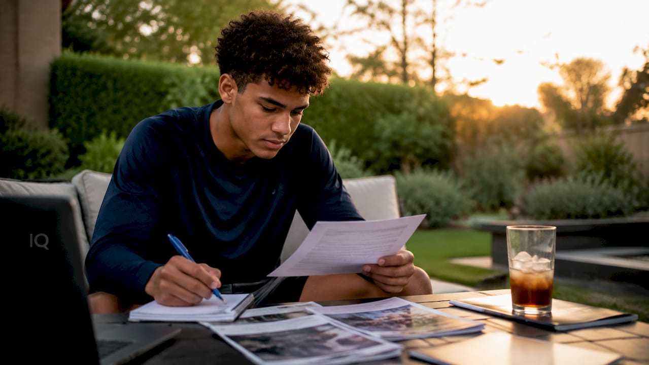 Student athlete reviewing scholarship offer letter