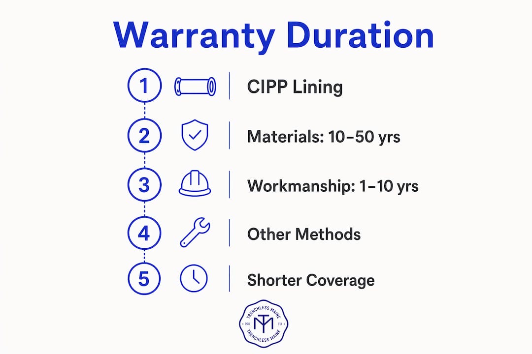 Infographic showing warranty duration for trenchless lining