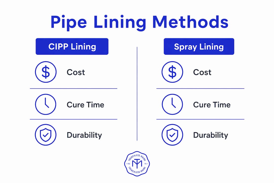 Infographic comparing pipe lining methods cost and durability