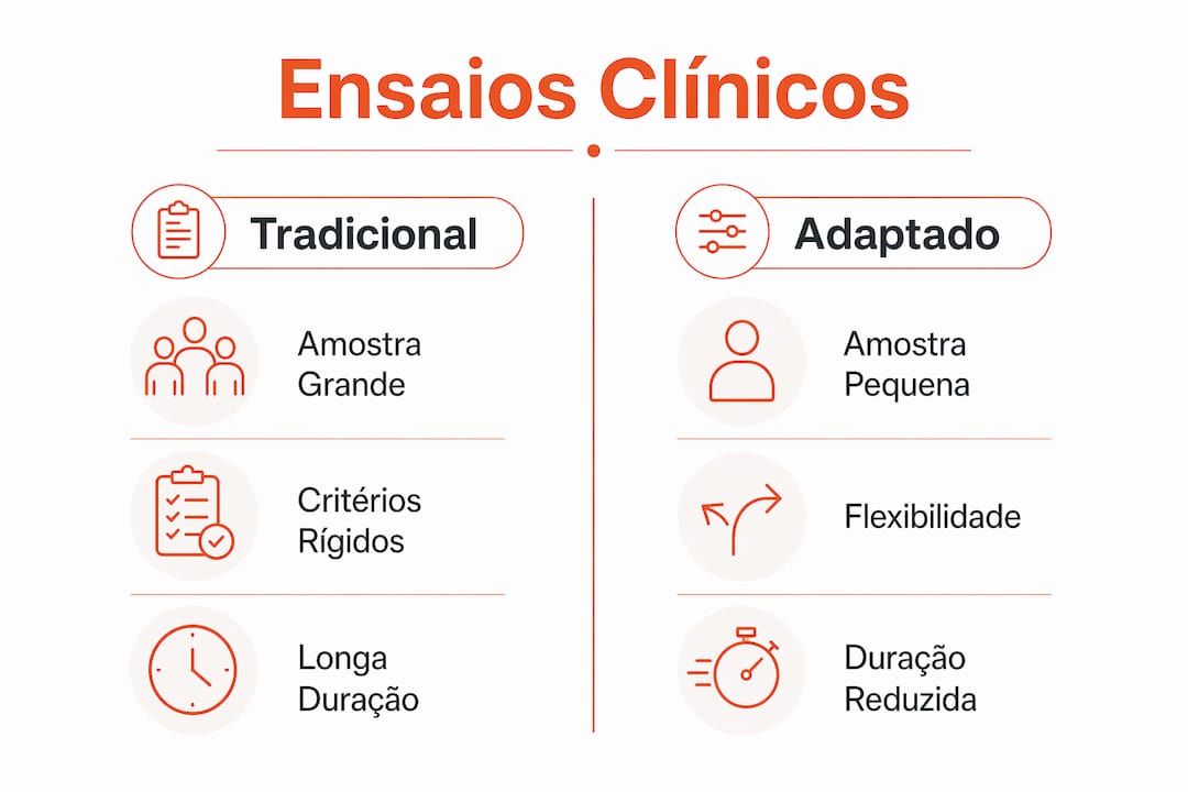 Infográfico: diferenças entre estudos clínicos tradicionais e ensaios adaptativos