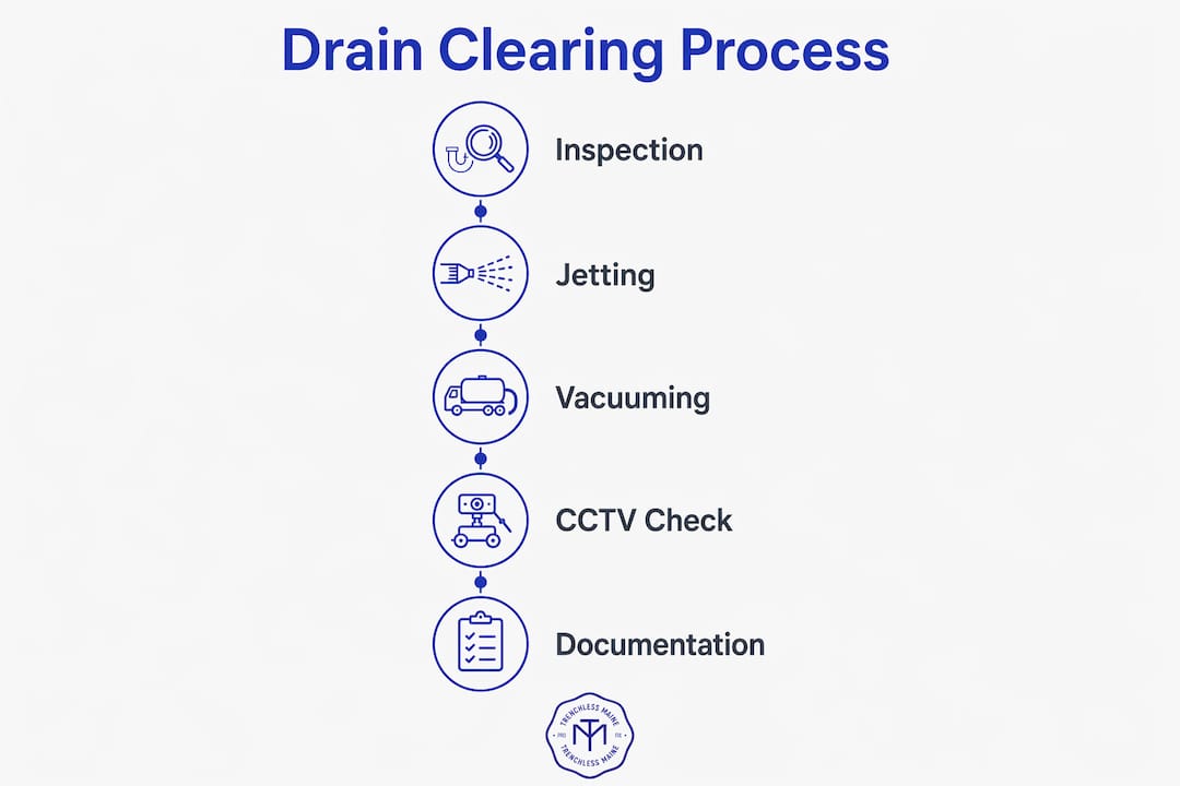 Infographic illustrating municipal drain clearing steps