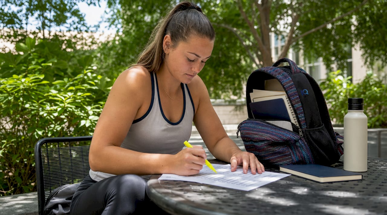 College athlete reviewing study checklist