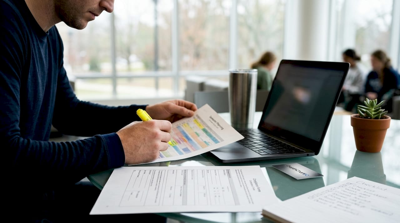 Athlete hands organizing academic planner