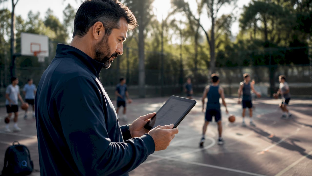 Coach reviewing athlete performance data on tablet