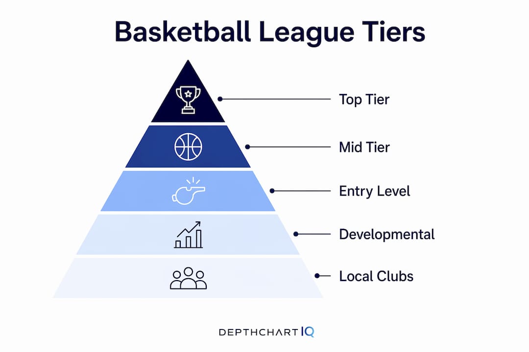 Infographic showing hierarchy of international basketball leagues