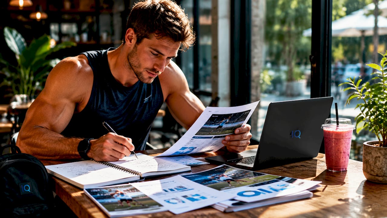 Athlete reviewing development programs at home