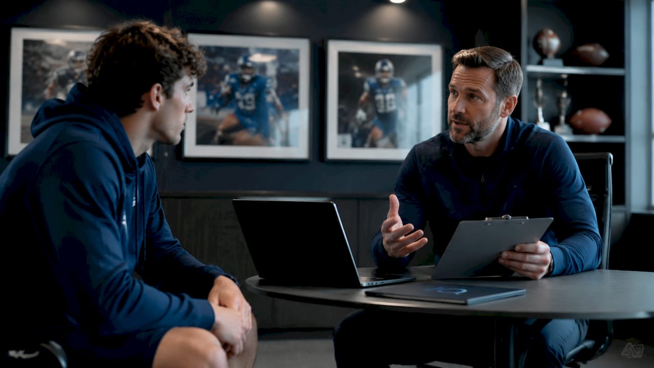 Coach discussing athletic development with athlete