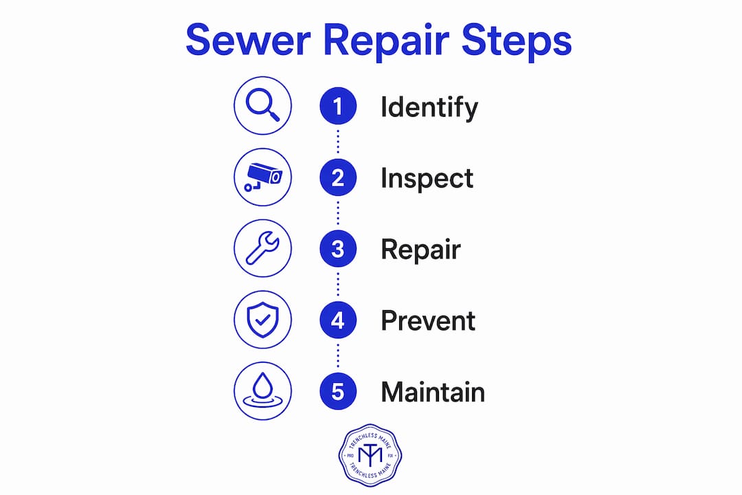 Infographic showing steps in sewer repair and prevention process