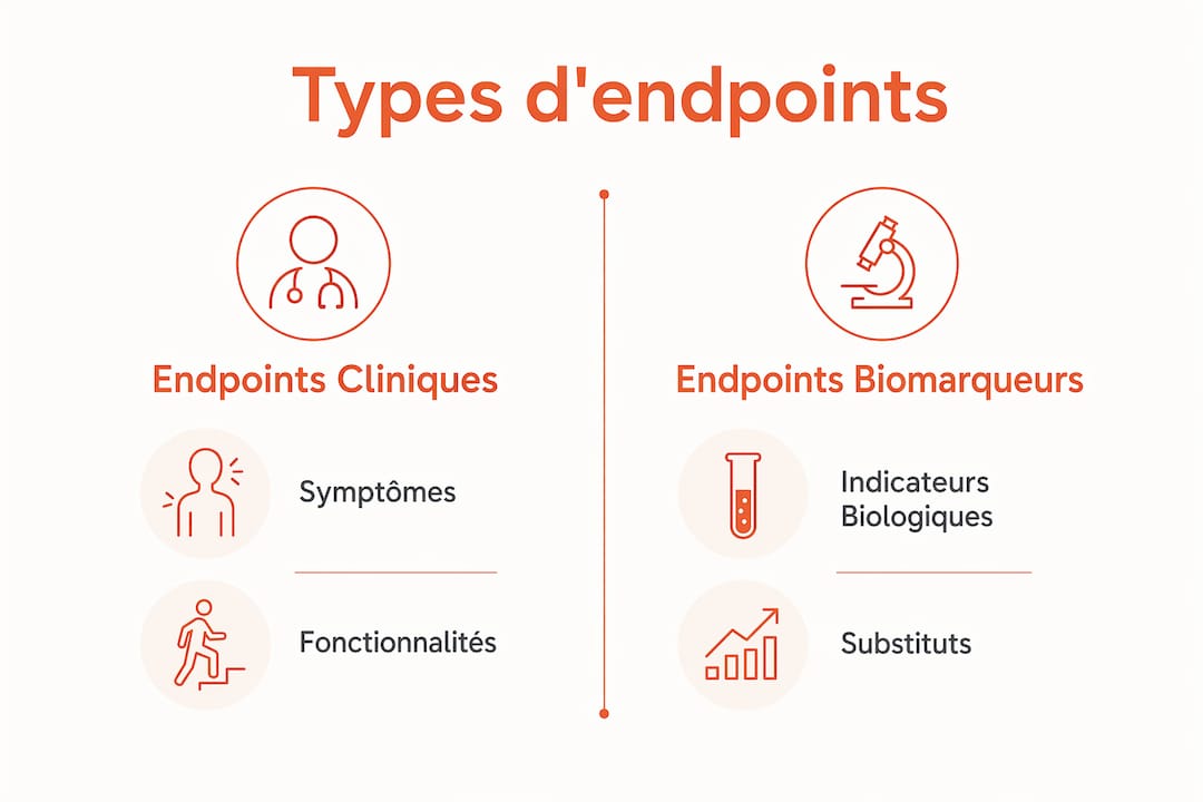 Illustration des différents types d'endpoints utilisés dans la recherche sur les maladies rares