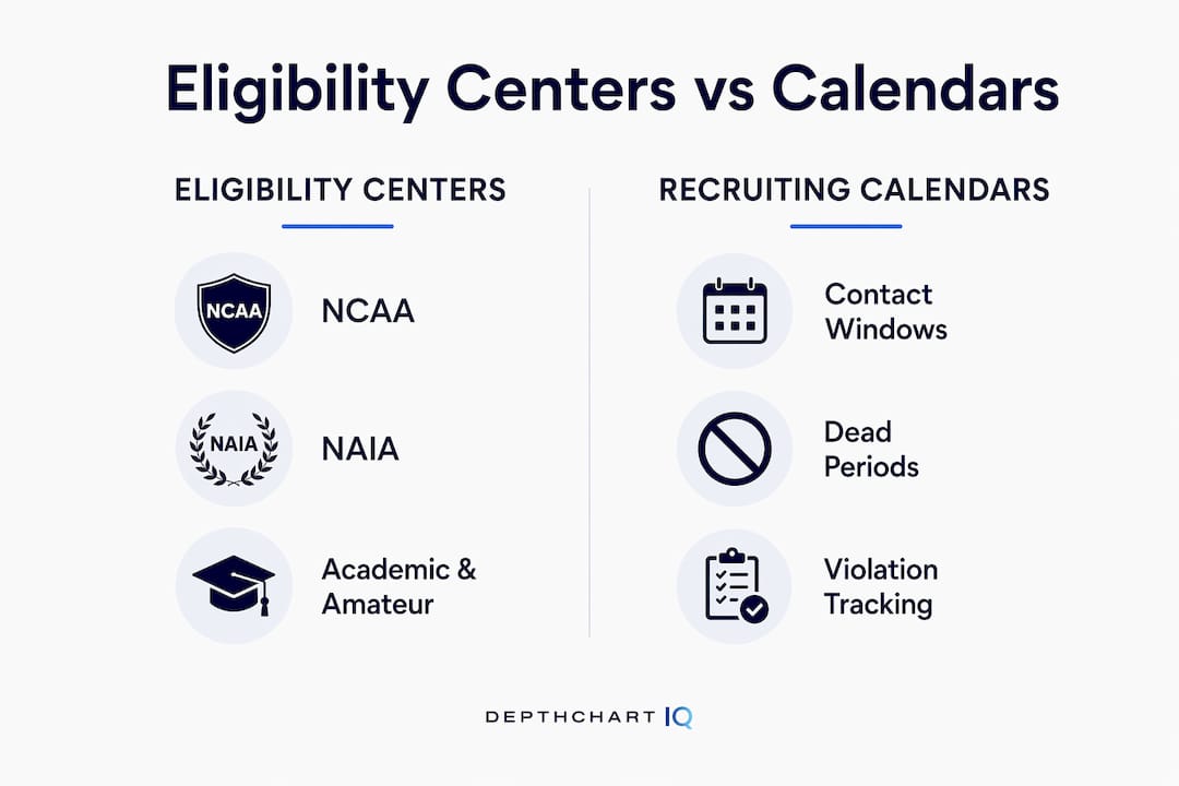 Infographic comparing eligibility centers and recruiting calendars