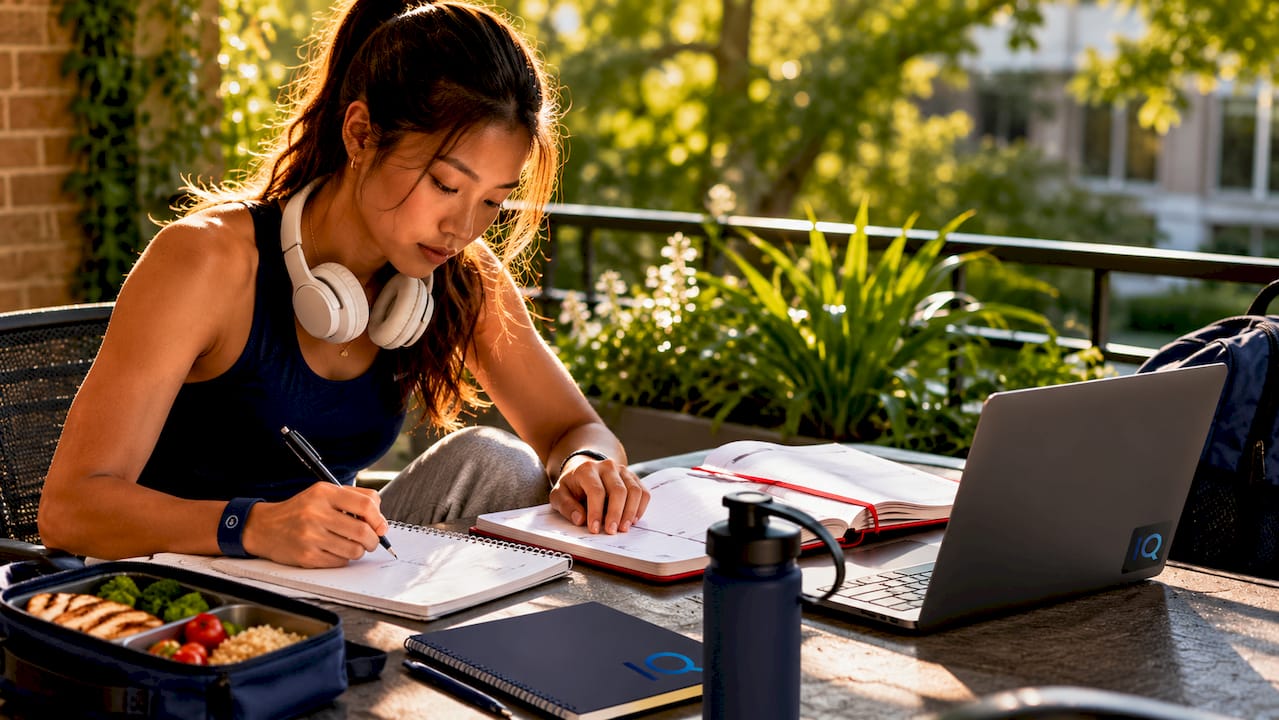 Student athlete studying with planner