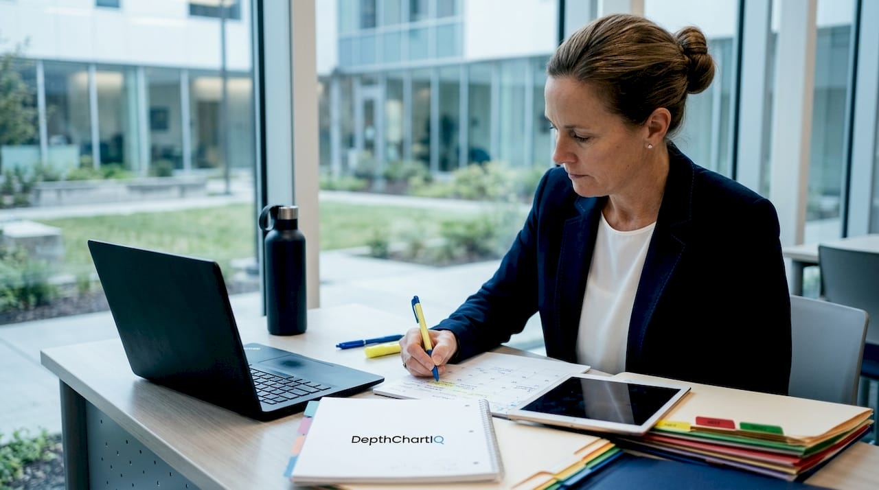 Athletic coordinator planning portal timing