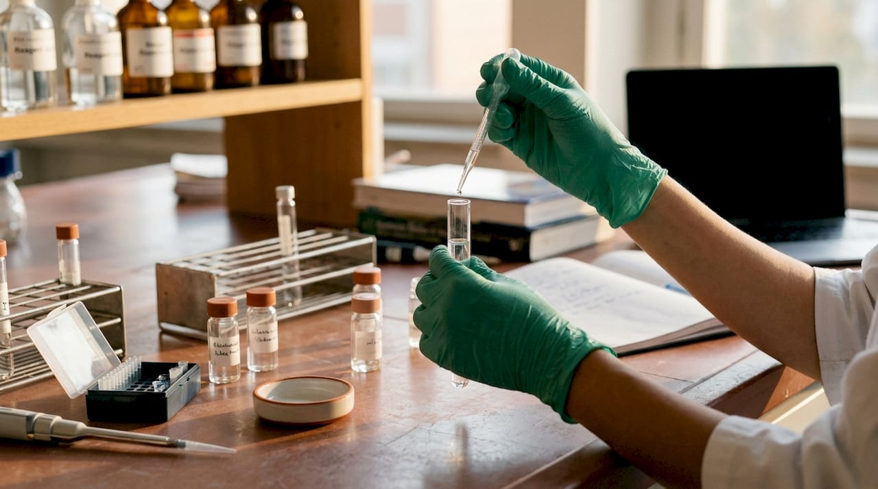 Close nas mãos segurando um tubo de exame de laboratório
