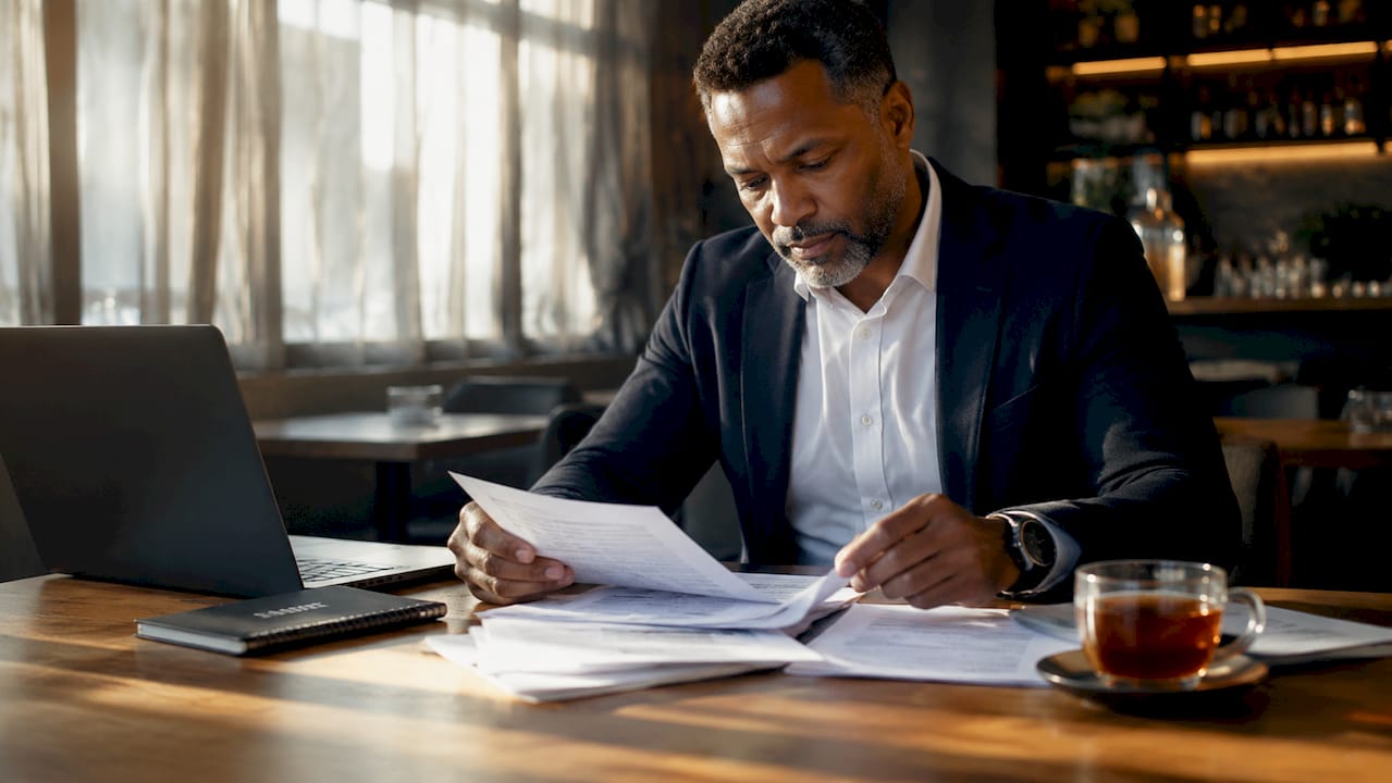 Regulatory specialist reviewing drug label papers
