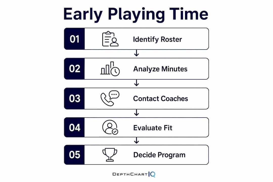Infographic showing steps to find early playing time in college sports