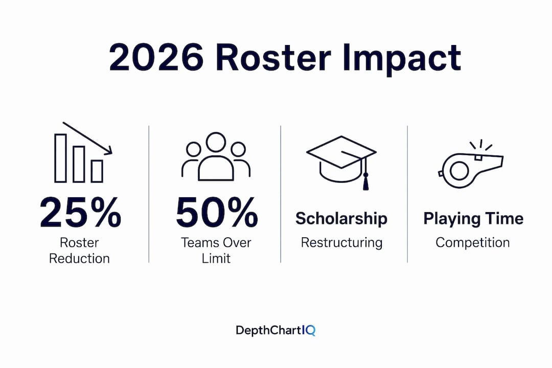 Infographic illustrating 2026 NCAA roster limit impacts