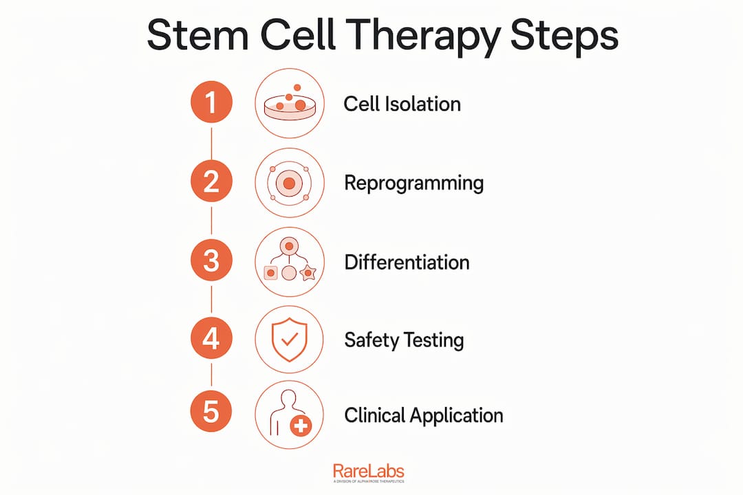 Infographic illustrating steps in stem cell therapy process
