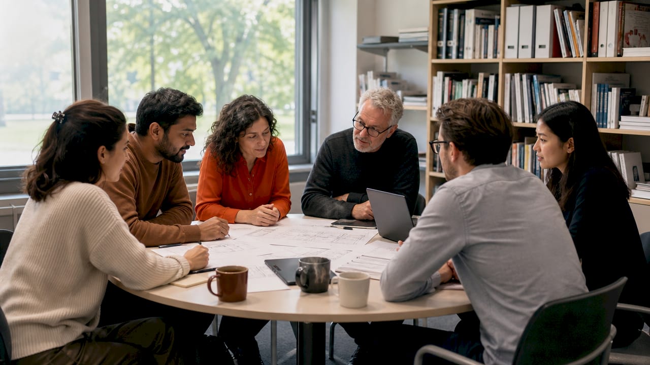 Wissenschaftler kommen zu einem Treffen zusammen, um gemeinsam an einem Forschungsprojekt zu seltenen Erkrankungen zu arbeiten.