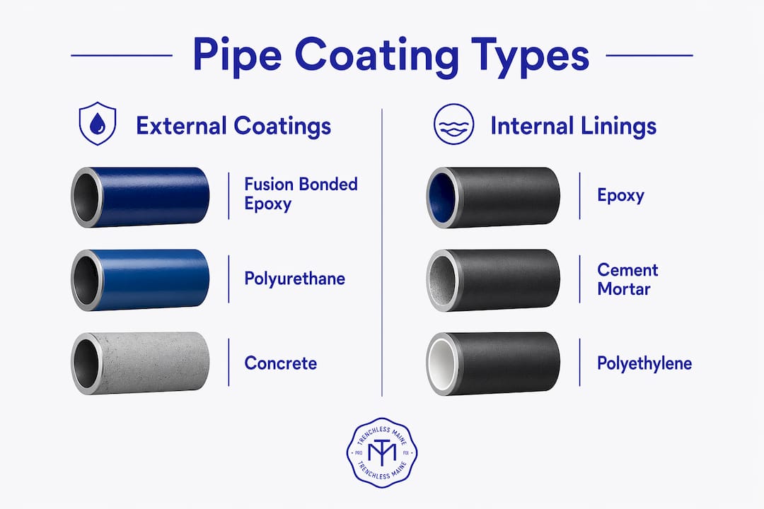 Infographic illustrating pipe coating types and uses