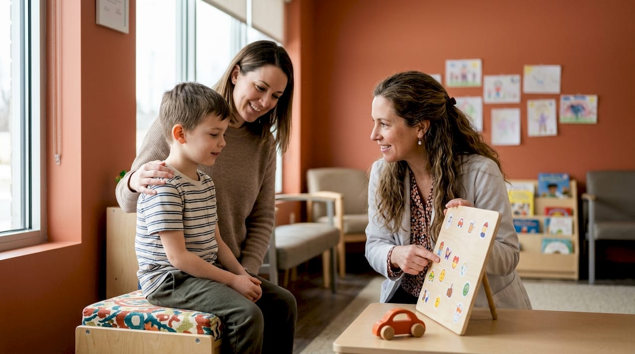 Ein Kind kommt gemeinsam mit seiner Mutter zur Untersuchung in die kinderärztliche Praxis.