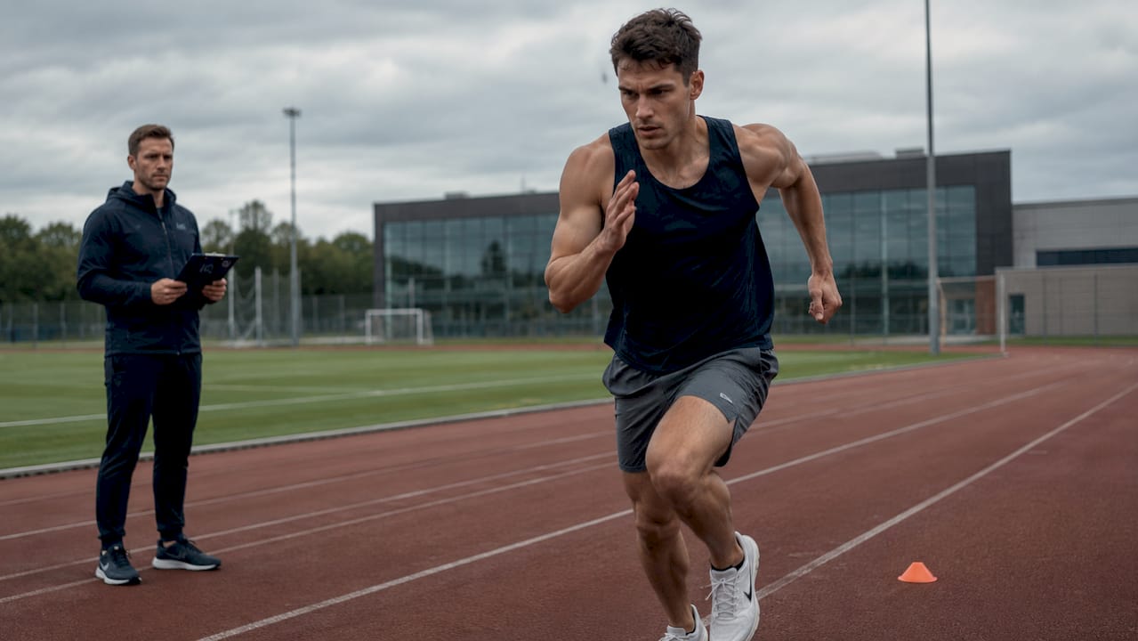 Athlete sprinting in summer workout outdoors
