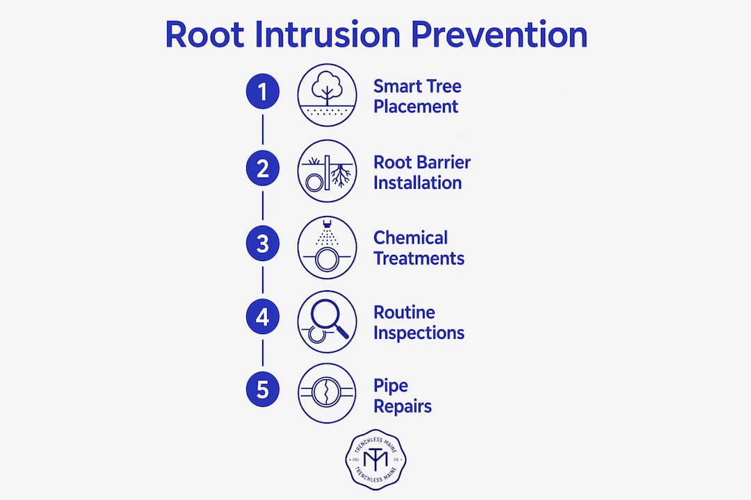 Infographic showing steps to prevent sewer root intrusion