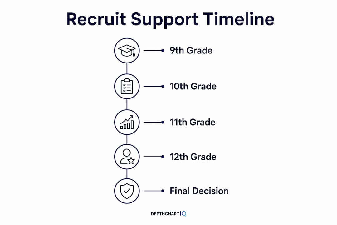 Infographic showing year-by-year recruit support timeline
