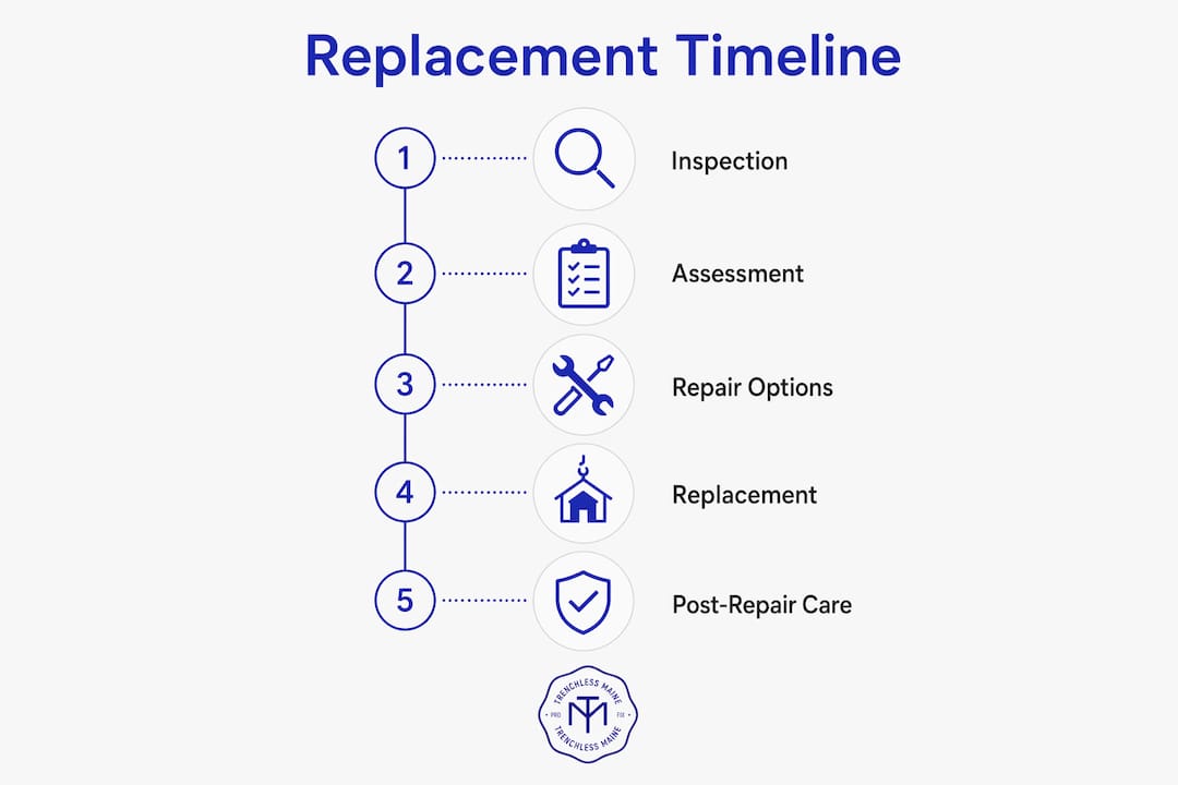 Infographic illustrating sewer line replacement timeline steps