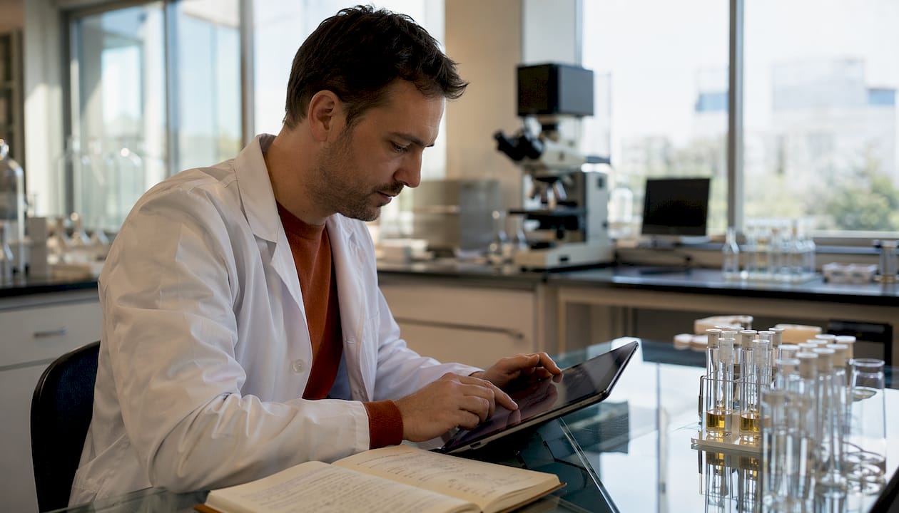Im Labor werden klinische Daten direkt am Tablet erfasst.