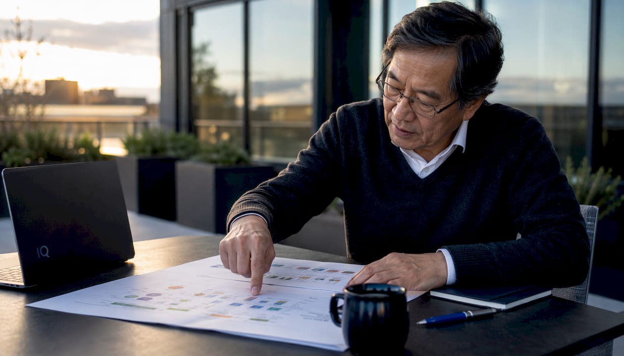 Senior professional reviewing client onboarding documents