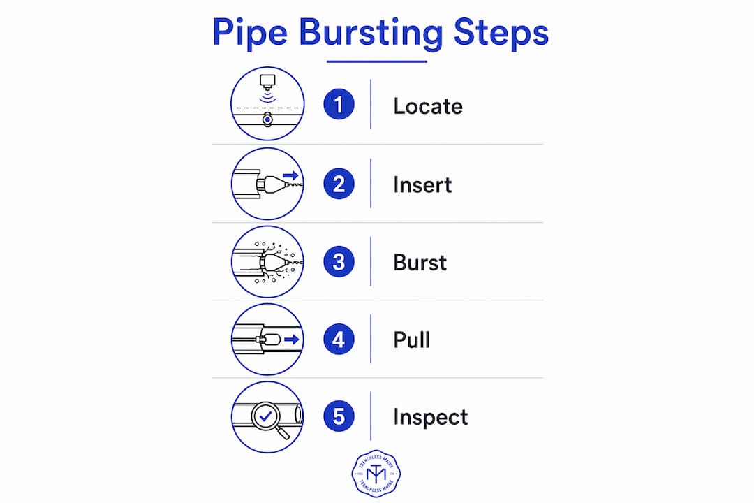 Infographic showing pipe bursting process steps