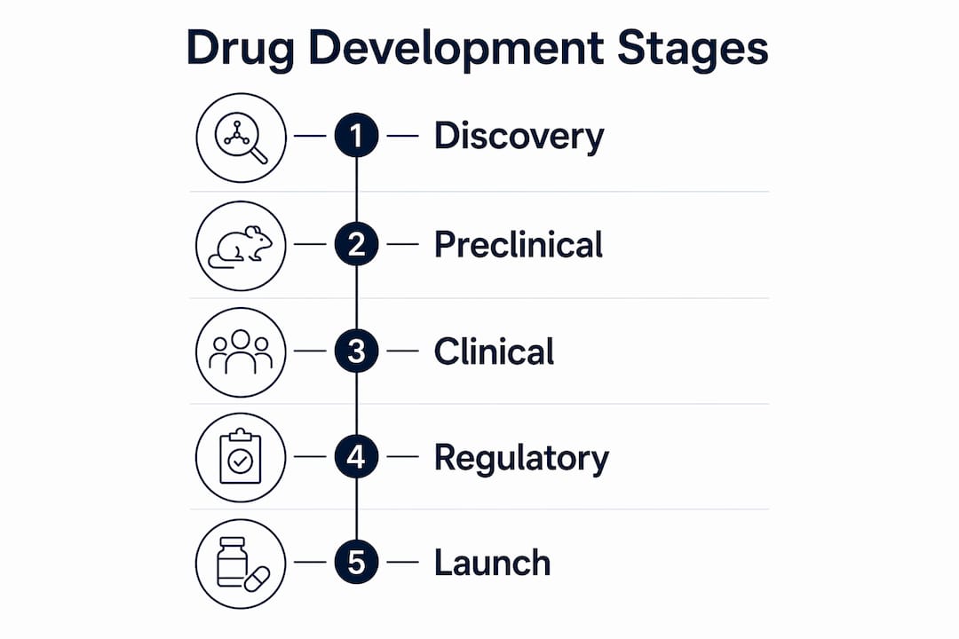 Infographic showing biotech drug development stages