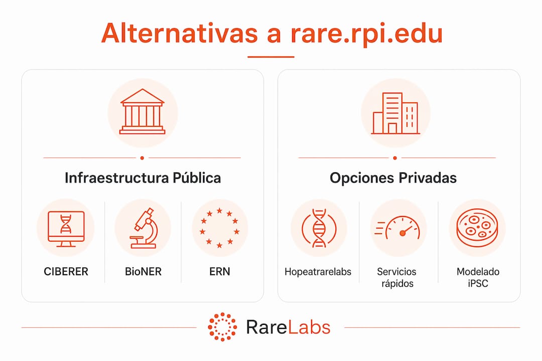 Comparativa visual de plataformas alternativas a rare.rpi.edu para el manejo y consulta de información sobre enfermedades raras